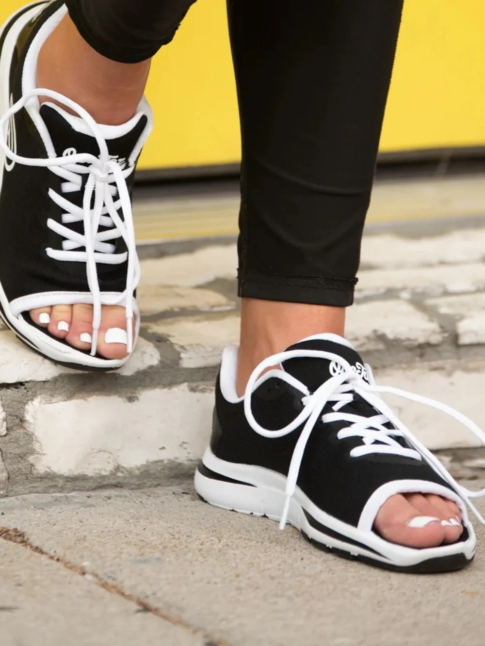 Women’s Black White Lace-Up Open-Toe Sneaker. Size 9.5. New in box. MSRP $90.